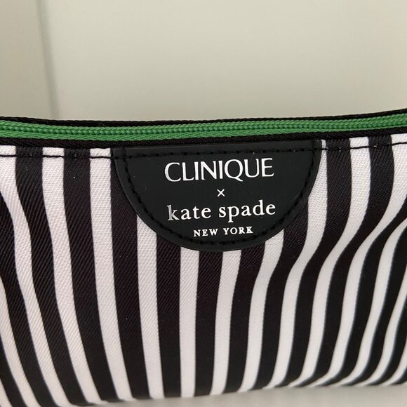 Clinique X Kate Spade Cosmetic Bag Black & White Stripes Green Polka Dots Zipper - Picture 7 of 10